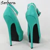 Sorbern Mint Green Women Pump Dress Shoes Ankle Strap White Edge Pionty Toes Platform 20Cm Sissy Boy Shoes