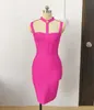 Nowy przylot letni styl seksowny wycięty guzik elastyczna elastyczna sukienka bandaża 2021 Celebrity Designer Evening Party Dress Vestidos 210322