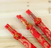 Wooden Retro Classic Chinese Double Happiness Chopsticks Dragon Phoenix Printed Wedding Bouquet Souvenirs Gift Wedding Supplies