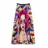 Rose Red Blue Orange Elastic Waist Street Cartoon Beauty Avatar Print Empire Ruched A Line Midi Skirt S0253 210514