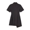 Unregelmäßiges Design Schwarzer Anzugkleid für Frauen Sommermode Sexy V-Ausschnitt Kurzarm Bürostil Weibliche Minikleider 210515