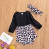 0-18m Leopard Born Spädbarn Baby Girl Kläder SE Svart Långärmad Romper Shorts Outfits 210515