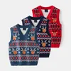 V-ausschnitt Weihnachten Jungen Hässliche Pullover Westen Sleevess Mädchen Pullover Baumwolle Deer Muster Kinder Gestrickte Tragen Kinder Kleidung Y1024