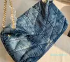 denim jeans sac à bandoulière haute qualité femme cuir mat bandoulière chaîne lourde croix rétro 33 cm