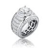 Hip Hop Baguette Cluster CZ Iced Out Diamond Ring High Quality White Gold Bling Fashion Mens Rings262C