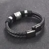 Fashion Genuine Leather Bracelets Titanium Stainless Steel Bracelet Men Woven Bangle Black Brown Blue Red Color