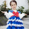 Tjej Lolita Princess Dresses Kids Spanska Födelsedagdöd Party Frocks Toddler Girls Navy Wind Dress Lace Bule Vestidos 210615