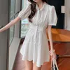 Casual Dresses Alien Kitty 2021 Sommar Kort Sweet Petal Sleeve Chic Party Solid Short Office Lady French Loose Flounced Edge