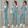 Casual 2 Piece Conjuntos Tracksuit Mulheres Moda Moda Metade Zíper Suporte de Colarinho Manga Longa Pullover Tops + Calças Corredores Suor Suor X0428