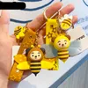 Cute insect Cartoon bee Keychain Fashion geometric honeycomb bee Girls Phone Bag Bacpack key ring chain bumblebee Gift G1019