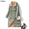 Luzuzi Frauen Doppelseitige Daunenjacke Winter Rollkragen Weiße Ente Daunenmantel Zweireiher Warm Gepolsterte Parkas Schnee Langer Mantel 210819