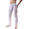 Plus size losse broek mannen casual see-hoewel mesh pyjama bodems ultradunne broek lage taille elastische tailleband broek nachtkleding y0811
