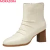 MORAZORA haute qualité femmes chaussures en peau de mouton bottines pour femme mode bout carré talons hauts dames chaussures noir beige 210506