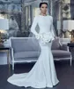 2022 vestidos de nupcial elegante O-pescoço manga comprida vestidos de noiva plissados ​​branco varredura de varredura sereia roubar de mariage vestidos noiva