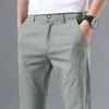 Erkek İnce Pantolon Katı Renk Pantolon Akıllı Rahat Iş Fit Vücut Streç Pantolon Erkekler Pamuk Örgün Nefes Pantolon 211112