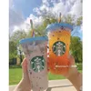 Hoge kwaliteit Starbucks Tumbler Color Changing Confetti Herbruikbare Plastic Tuimelaar met deksel en stro Koude cup, fl oz, of nieuw