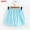 Tangada Mulheres Candy Cor Cotton Shorts Bow Strethy Cintura Bolsos Feminino Retro Básico Casual Shorts Pantalones 4A4 210609