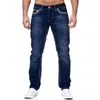 Men Jeans Solid Pockets Stretch Straight Pants Denim Jeans Smart Casual Denim Trousers Daily Streetwear Men's Clothing 211009