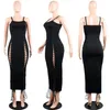 Sexy Damen-Maxikleid mit Schnürung, figurbetont, lang, Spaghettiträger, ausgehöhlt, rückenfrei, gestrickt, gerippt, Bandage, Clubwear, Rot, Schwarz, S-XL