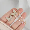 Coreano elegante carino orecchini a farfalla per le donne ragazze matrimonio strass clip doppie farfalle gioielli polsini dell'orecchio della catena della perla