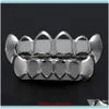 Grillz Dental Grills Gioielli per il corpo Gioielli Hip Hop Custom Fit Grill Quattro Hollow Open Face Bocca dorata Grillz Caps Top Bottom con Sile Vamp