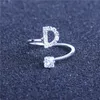 Anneaux de mariage cristal Zircon ouvert pour les femmes Alphabet lettre initiale anneau bricolage nom doigt femme bijoux Bague Anillos