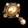 Victorian Vintage Stylish Imitated White Pearl Drop Champagne Oval Stone Broach Pin for Women Costume Dressy Gown Cloth Jewelry223g