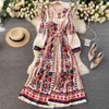 Fitaylor vårhöst kvinnor mode outwear bohemian semester långärmad stående krage elegant klänning träff färg sexig 210623