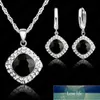 Set di gioielli in argento sterling 925 di alta qualità set corto catena di fascino quadrato pendente collana orecchino cristallo per le donne