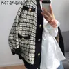 Matakawa одиночный погружной V-образным вырезом толстые женские пальто осенью свободные пленки вязаные кардиганские куртки для женщин зима 210513