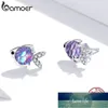 Bamoer argent poisson boucles d'oreilles 100% 925 argent Sterling heureux Tropical Litte poisson boucle d'oreille pour les femmes bijoux de mode SCE1028 prix usine conception experte qualité