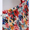 Zevity Frauen Vintage Quadrat Kragen Laterne Hülse Druck Casual Marke Kleid Weibliche Elastische Büste Vestido Chic Party Kleider DS4207 210603