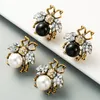 Bee Big Pearl Stud Earrings with Diamond Inlaid Alloy Fashion Personality Jewelry Adorning Cute Romantic Girl Gift