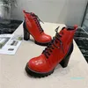 designer stiefel frauen herbst winter boden kurze multicolor steigung farbe schwarz rote schnürsenkel bequem tragen echt leder medaille grob