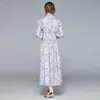 Pist Çiçek Baskı Uzun Kollu Boho Maxi Elbise Kadın Sonbahar Standı Yaka Ruffles Elastik Bel Büyük Salıncak Robe Femme 210514