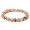 Faceted Sunstone Bracelets Men Elastic Jewelry Craft Silver Color Beads Alloy Charm Bangle Handmade Reiki Natural Stone Pulsera Be214w