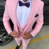 Formella rosa mens kostymer för bröllop tuxedos skräddarsydda smala passform 3 stycken prom manlig groomsman jacka med byxa väst x0909