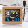 Desk Electronic Alarm Clock Bamboo Texture Table Digital Alarm Clocks Indoor Outdoor Temperature Humidity Wireless Sensor Weather Forecast Snooze ZL0053