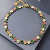 Ladies Trendy Färgglada Diamant Halsband med låda Utsökt Charm Bling Smycken Crystal Party Festival Kedjor Fashion Golden Gift Halsband