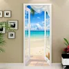 PVC Self-adhesive Door Sticker Window Sandy Beach Seascape 3D Photo Wallpaper Mural Living Room Bedroom Door Decoration Stickers 210317