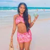 MHCMBSBS Sexy Two Piece Set Women Tie Dye Ruched Halter Crop Tops Corset Top + Drawstring Mini Skirts Summer Beach Vacation 210517
