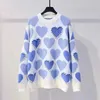 H.SA Kvinnor Stickad tröja och Pullovers Oneck Pearls Beading Sweaters Sweet Heart Jumpers Långärmad Kawaii Femme 210914