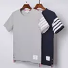 Fashion BrandThom Tshirt Men Women Short Sleeve Casual Clothing Solid Striped Summer Oneck Cotton ShirtsXUUD6328801