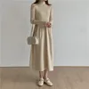 Casual Dresses 2021 Trend Fashion Thickening Autumn And Winter French Style Retro Half High Collar Bottom Knit Dress Children God Fan Wide