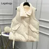 Lagabogy Inverno Oversize Piumino d'anatra bianco Gilet Donna Cappotti Donna Gilet tasca grande Autunno Piumino Parka allentato 210910