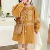 女の子の子供の子供服のための春の長袖刺繍のドレスガール服210528