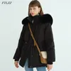 Vinter 90% Vit Duck Down Coat Tjock Varm Stor Real Fur Hooded Jacka Midja Retractable Parker Snow Outwear 210430