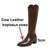 Buty Western Women Shoes Real Leather High Heel Długie Grube Obcasy Zipper Kolano Jesień Zima Czarny 33-40 210517