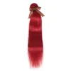 99J Rak bunt med stängning Brasiliansk Remy Human Hair Bourgogne Röd färgade 3 buntar med 4x4 spetsstängningar