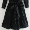 Kobiety Lato Black Koszulki Dress Half Sleeve Sashes Bow krawat Splitty Casual Kobiet Eleganckie Suknie Vintage Vestidos WW6900 210513